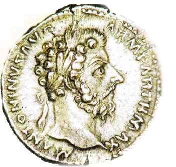 Moneda Romana (denar) - cu capul lui Marcus Aurelius - An 164