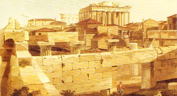 Pictura a acoropolei din Atena (Pictura realizata de Edward Dodwell in 1821)